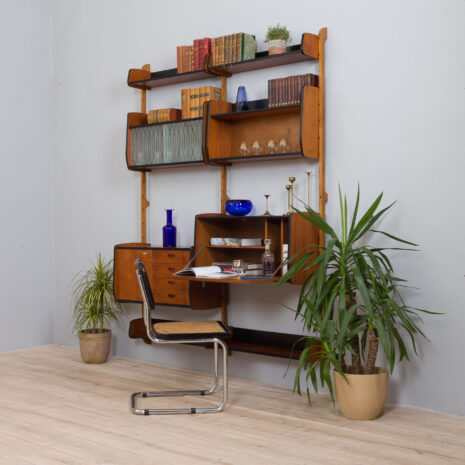 21269 Two bay Teak Ergo Modular Wall Unit with 4 Shelves _ 4 Cabinets by John Texmon for Blindheim Møbelfabrikk, 1960s-1 Two bay Teak Ergo Modular Wall Unit with Shelves Cabinets by John Texmon for Blindheim Mobelfabrikk s scaled