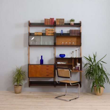 21269 Two bay Teak Ergo Modular Wall Unit with 4 Shelves _ 4 Cabinets by John Texmon for Blindheim Møbelfabrikk, 1960s-2 Two bay Teak Ergo Modular Wall Unit with Shelves Cabinets by John Texmon for Blindheim Mobelfabrikk s scaled