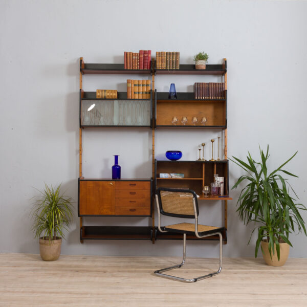 Two bay Teak Ergo Modular Wall Unit with  Shelves    Cabinets by John Texmon for Blindheim Mobelfabrikk s  scaled
