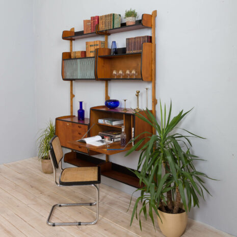 21269 Two bay Teak Ergo Modular Wall Unit with 4 Shelves _ 4 Cabinets by John Texmon for Blindheim Møbelfabrikk, 1960s-3 Two bay Teak Ergo Modular Wall Unit with Shelves Cabinets by John Texmon for Blindheim Mobelfabrikk s scaled