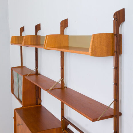 21275 Unité murale ergo 3 baies en teck avec 8 étagères, 3 armoires et -16 bay ergo wall unit in teak with shelves cabinets and scaled