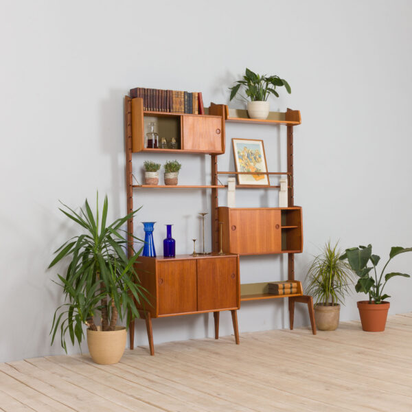 Scandinavian Ergo Wall Unit in teak with  shelves and  cabinets by John Texmon for Blindheim Mobelfabrikk  bay vintage modular shelving system s  scaled