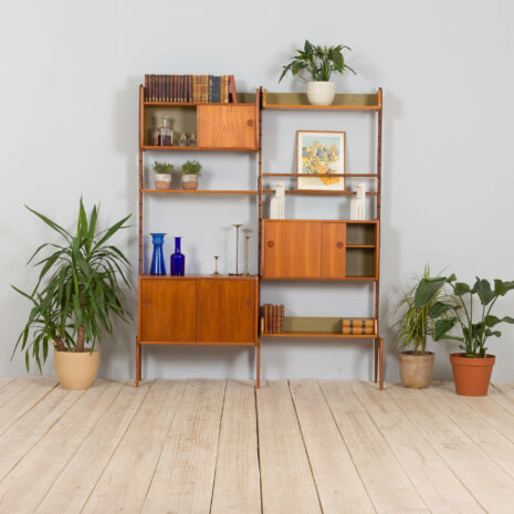 21276 Scandinavian Ergo Wall Unit in teak with 3 shelves and 3 cabinets by John Texmon for Blindheim Møbelfabrikk, 2 bay vintage modular shelving system, 1960s-3 Scandinavian Ergo Wall Unit in teak with shelves and cabinets by John Texmon for Blindheim Mobelfabrikk bay vintage modular shelving system s scaled