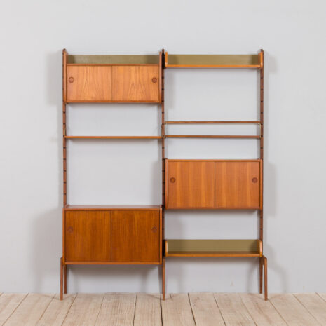 21276 Scandinavian Ergo Wall Unit in teak with 3 shelves and 3 cabinets by John Texmon for Blindheim Møbelfabrikk, 2 bay vintage modular shelving system, 1960s-4 Scandinavian Ergo Wall Unit in teak with shelves and cabinets by John Texmon for Blindheim Mobelfabrikk bay vintage modular shelving system s scaled