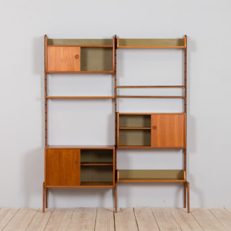 21276 Scandinavian Ergo Wall Unit in teak with 3 shelves and 3 cabinets by John Texmon for Blindheim Møbelfabrikk, 2 bay vintage modular shelving system, 1960s-5 Scandinavian Ergo Wall Unit in teak with shelves and cabinets by John Texmon for Blindheim Mobelfabrikk bay vintage modular shelving system s scaled