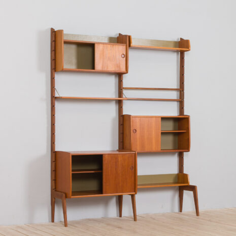 21276 Scandinavian Ergo Wall Unit in teak with 3 shelves and 3 cabinets by John Texmon for Blindheim Møbelfabrikk, 2 bay vintage modular shelving system, 1960s-7 Scandinavian Ergo Wall Unit in teak with shelves and cabinets by John Texmon for Blindheim Mobelfabrikk bay vintage modular shelving system s scaled