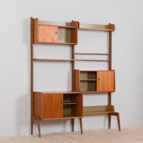 21276 Scandinavian Ergo Wall Unit in teak with 3 shelves and 3 cabinets by John Texmon for Blindheim Møbelfabrikk, 2 bay vintage modular shelving system, 1960s-8 Scandinavian Ergo Wall Unit in teak with shelves and cabinets by John Texmon for Blindheim Mobelfabrikk bay vintage modular shelving system s scaled