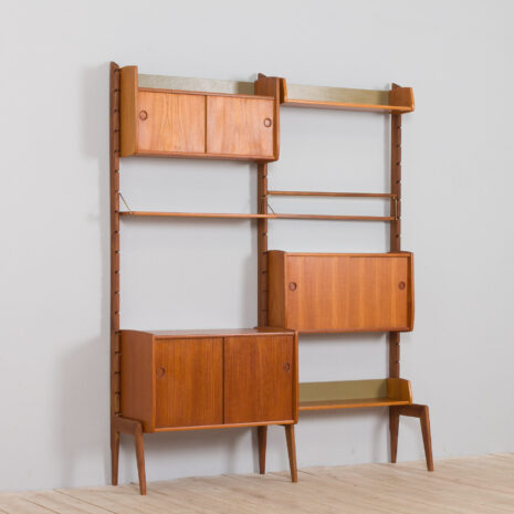 21276 Scandinavian Ergo Wall Unit in teak with 3 shelves and 3 cabinets by John Texmon for Blindheim Møbelfabrikk, 2 bay vintage modular shelving system, 1960s-9 Scandinavian Ergo Wall Unit in teak with shelves and cabinets by John Texmon for Blindheim Mobelfabrikk bay vintage modular shelving system s scaled