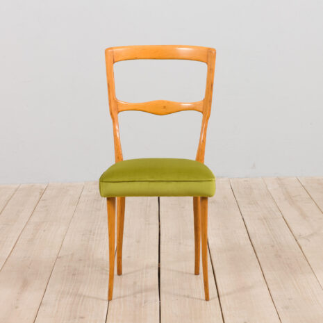 21280 Zestaw 6 włoskich krzeseł do jadalni z połowy wieku z nowego zielonego aksamitu, lata 1960-5 Zestaw włoskich krzeseł do jadalni z połowy wieku, pokrytych nowym zielonym aksamitem w skali s.