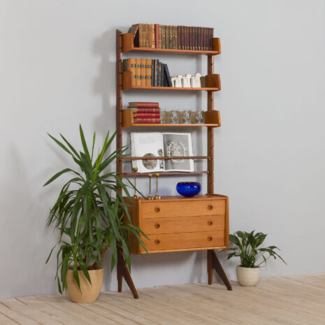 Scandinavian teak Ergo wall unit with  shelves and one chest of drawers Norway s  scaled