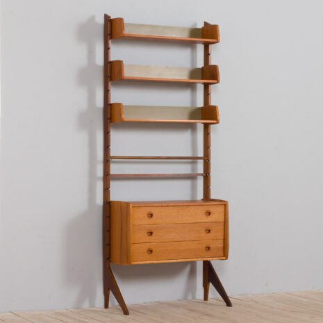 21281 Scandinavian teak Ergo wall unit with 3 shelves and one chest of drawers, Norway 1960s-4 Scandinavian teak Ergo wall unit with shelves and one chest of drawers Norway s scaled