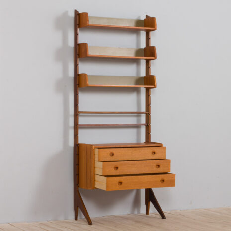 21281 Scandinavian teak Ergo wall unit with 3 shelves and one chest of drawers, Norway 1960s-5 Scandinavian teak Ergo wall unit with shelves and one chest of drawers Norway s scaled