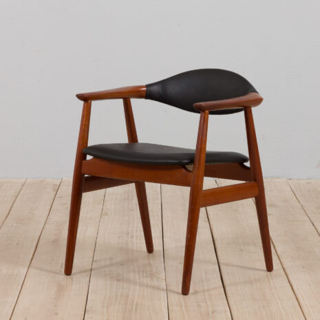 Vintage Erik Kirkegaard Glostrup solid teak chair in new black leather upholstery Denmark s  scaled