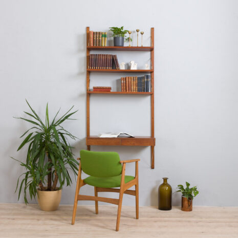 21185 Poul Cadovius teak wall unit with a desk and 3 shelves, Denmark, 1960s-1 Poul Cadovius teak wall unit with a desk and shelves Denmark s scaled