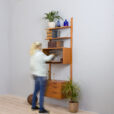 Scandinavian mid century Rival wall unit in teak with a chest of drawers secretary and  shelves by Kjael Riis Brodrene Jatog Mobelfabrikk  scaled