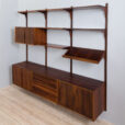 Three bay Cadovius modular Danish wall unit in rosewood with cabinets exposition shelf and shelves s scaled