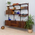 Three bay Cadovius modular Danish wall unit in rosewood with cabinets exposition shelf and shelves s scaled