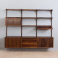 Three bay Cadovius modular Danish wall unit in rosewood with cabinets exposition shelf and shelves s scaled