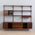 Three bay Cadovius modular Danish wall unit in rosewood with cabinets exposition shelf and shelves s scaled