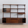 Three bay Cadovius modular Danish wall unit in rosewood with cabinets exposition shelf and shelves s scaled