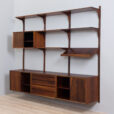 Three bay Cadovius modular Danish wall unit in rosewood with cabinets exposition shelf and shelves s scaled