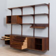 Three bay Cadovius modular Danish wall unit in rosewood with cabinets exposition shelf and shelves s scaled