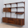Three bay Cadovius modular Danish wall unit in rosewood with cabinets exposition shelf and shelves s scaled
