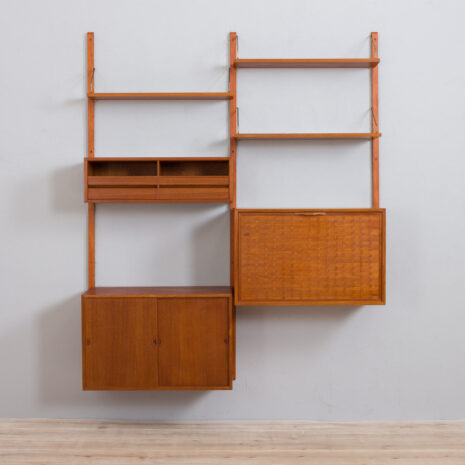 21297 Cadovius 2 bay teak wall unit with secretary cabinet-4 Cadovius bay teak wall unit with secretary cabinet scaled