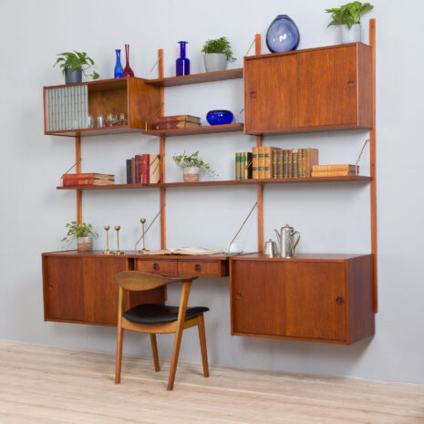 21305 vintage three bay teak wall unit with a desk and 4 cabinets and 5 shelves-2 vintage three bay teak wall unit with a desk and cabinets and shelves scaled