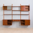 vintage three bay teak wall unit with a desk and cabinets and shelves scaled