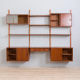 vintage three bay teak wall unit with a desk and cabinets and shelves scaled
