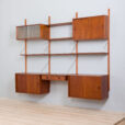 vintage three bay teak wall unit with a desk and cabinets and shelves scaled