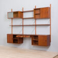 vintage three bay teak wall unit with a desk and cabinets and shelves scaled