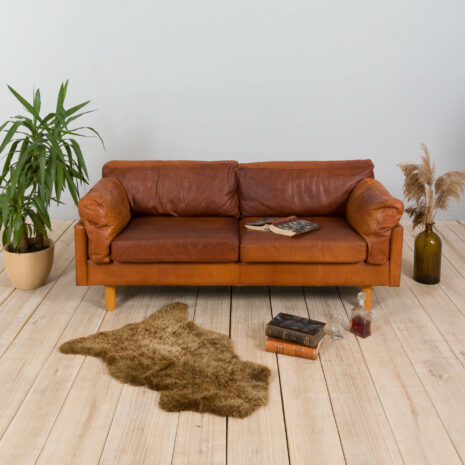Danish two seater vintage cognac leather sofa in the style of Jorgen Gammelgaard  scaled