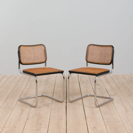 Pair of black rattan and steel Cesca chairs by M