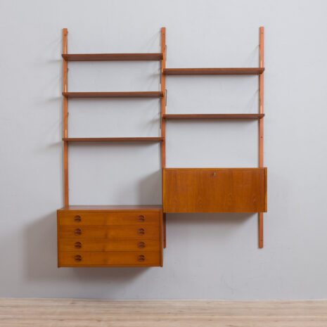 21287 Szafka wisząca w stylu Cadovius Sorensen z sekretarzykiem, komodą i 5 półkami-4 Cadovius Sorensen style wall unit with a secretary desk and chest of drawers and shelves scaled