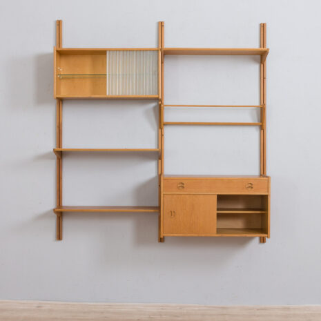 21344 Two-bay oak wall unit by Kjael Riis, 1960s. -6 Two bay oak wall unit by Kjael Riis s