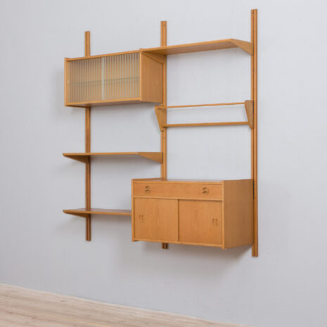 21344 Two-bay oak wall unit by Kjael Riis, 1960s. -7 Two bay oak wall unit by Kjael Riis s