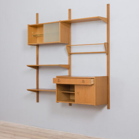 21344 Two-bay oak wall unit by Kjael Riis, 1960s. -9 Two bay oak wall unit by Kjael Riis s