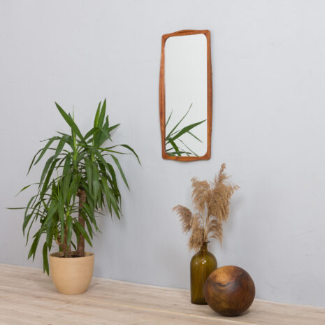 Mid century sculptural teak mirror Denmark  scaled