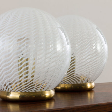 Pair of Venini table lamps with Murano glass swirl bowl shades  scaled
