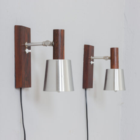 Pair of Jo Hammerborg rosewood wall sconces with aluminium shades Denmark s  scaled