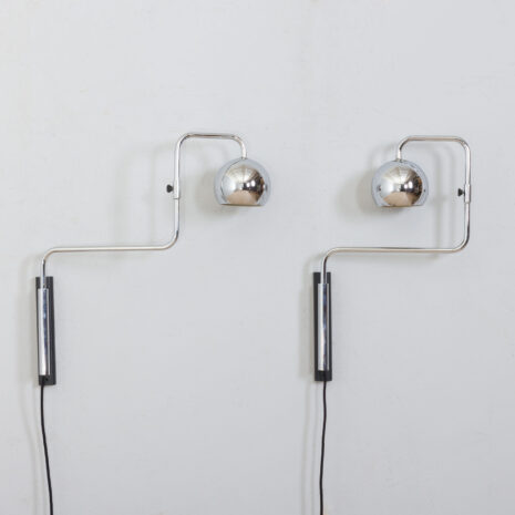 21191 pair of adjustable wall lamps by goffredo reggiani sconces in chrome, 1970s-3 pair of adjustable wall lamps by goffredo reggiani sconces in chrome s scaled