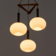 Louis Kalff ribbed glass Italian pendant lamp with teak and brass details s  scaled