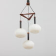 Louis Kalff ribbed glass Italian pendant lamp with teak and brass details s  scaled