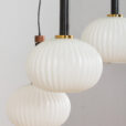 Louis Kalff ribbed glass Italian pendant lamp with teak and brass details s  scaled