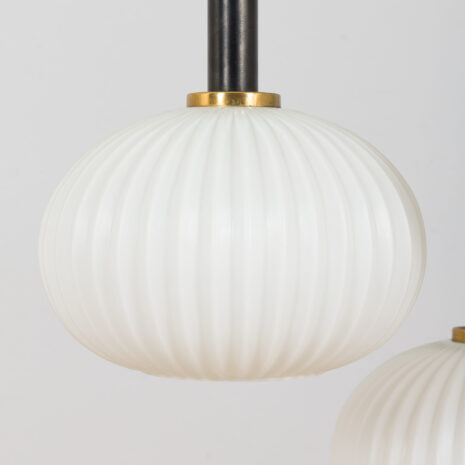 21368 Louis Kalff ribbed glass Italian pendant lamp with teak and brass details, 60s-3 Louis Kalff ribbed glass Italian pendant lamp with teak and brass details s scaled