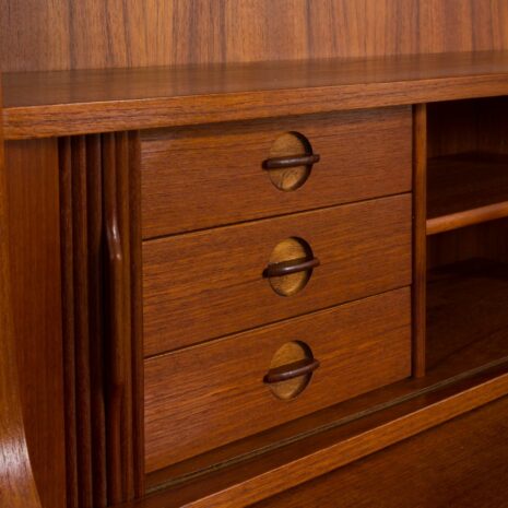 21403 Danish teak bookcase secretaire and tambour doors, Johannes Sorth, 1960s-10 Danish teak bookcase secretaire and tambour doors Johannes Sorth s scaled