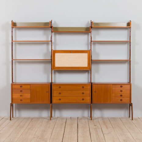 21410 Scandinavian 3 bay wall unit Ergo with 7 shelves, bar cabinet and 3 cabinets by John Texmon for Blindheim Møbelfabrikk, 1960s-3 Scandinavian bay wall unit Ergo with shelves bar cabinet and cabinets by John Texmon for Blindheim Mobelfabrikk s scaled
