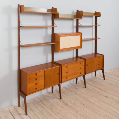 21410 Scandinavian 3 bay wall unit Ergo with 7 shelves, bar cabinet and 3 cabinets by John Texmon for Blindheim Møbelfabrikk, 1960s-8 Scandinavian bay wall unit Ergo with shelves bar cabinet and cabinets by John Texmon for Blindheim Mobelfabrikk s scaled